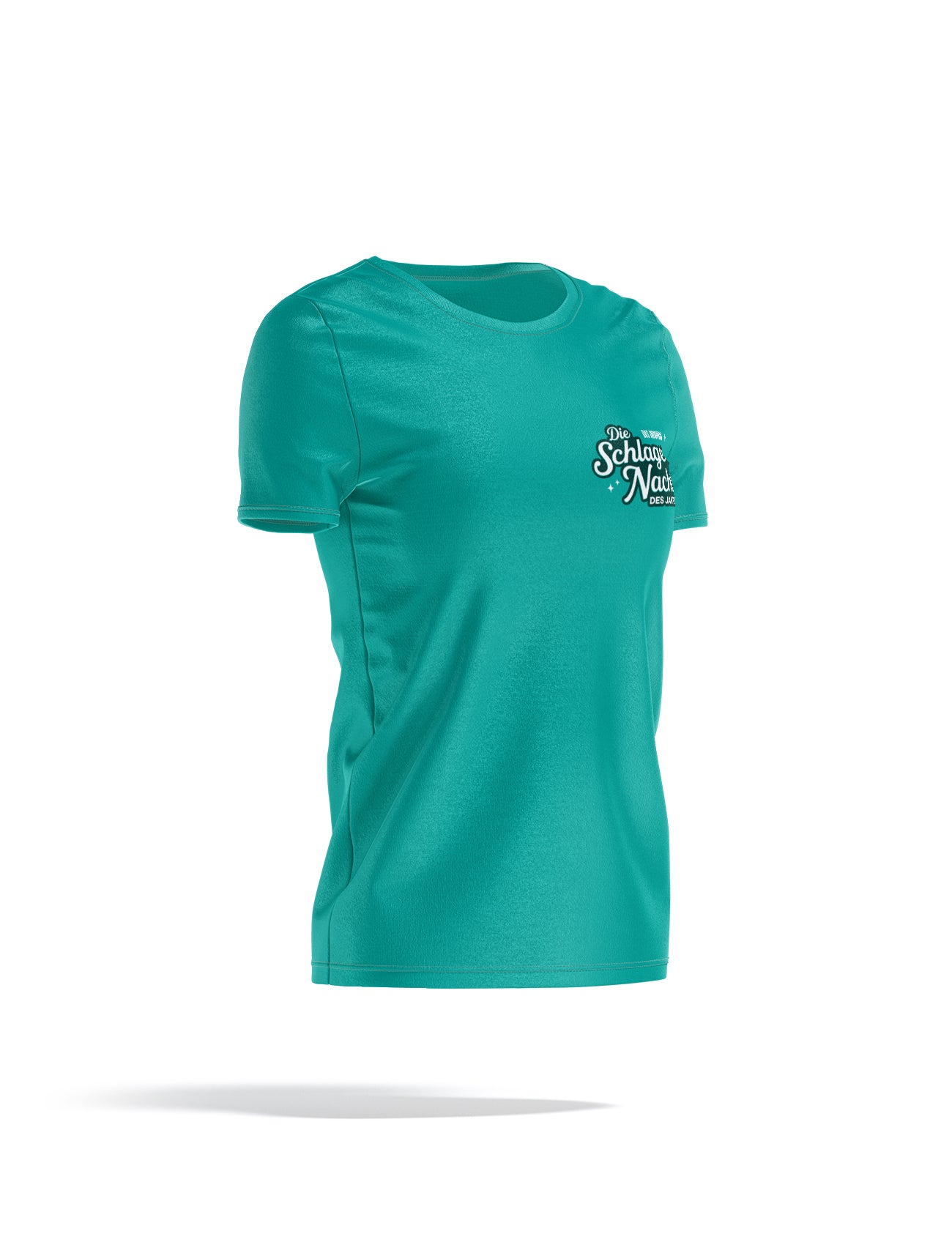 Damen T-Shirt in Karibikblau, Logo vorne und hinten